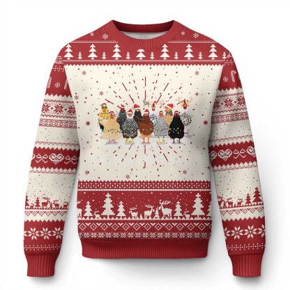 ute christmas chickens ugly christmas sweater xmas farm animals 1 Ute Christmas Chickens Ugly Christmas Sweater Xmas Farm Animals - Image 1