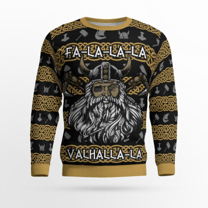 valhalla la la la viking ugly christmas sweater 1 Valhalla La La La Viking Ugly Christmas Sweater - Image 1