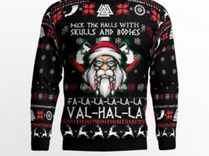 Viking Deck The Halls With Skulls Ugly Christmas Sweater - Image 1