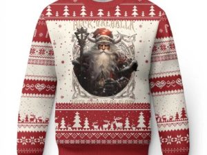 Viking Xmas Ugly Christmas Sweater Deck Valhalla With Skulls Of Glory Santa Yule - Image 1