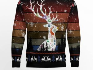 Vintage Background Awesome Deer Ugly Christmas Sweater - Image 1