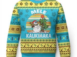 Vintage Cute Mele Kalikimaka Ugly Christmas Sweater Funny Snowman - Image 1
