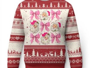 Vintage Pink Christmas Coquette Bow Ugly Christmas Sweater Santa Claus Festive Xmas Vibe - Image 1
