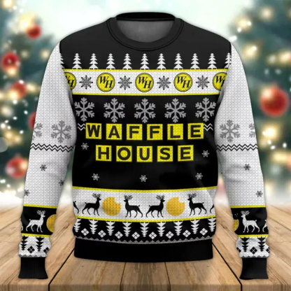 waffle house ugly christmas sweater holiday gift 1 Waffle House Ugly Christmas Sweater Holiday Gift - Image 1