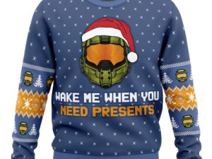 Wake Me When You Need Presents Halo Ugly Christmas Sweater Holiday Gift - Image 1