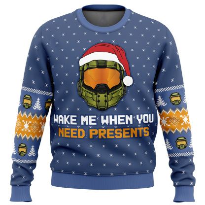 wake me when you need presents halo ugly christmas sweater holiday gift 1 Wake Me When You Need Presents Halo Ugly Christmas Sweater Holiday Gift - Image 1