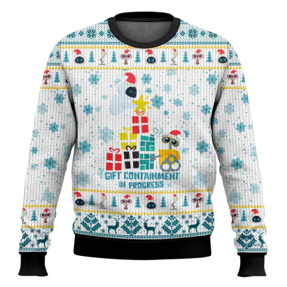 wall e gift containment in process ugly christmas sweater 1 Wall E Gift Containment In Process Ugly Christmas Sweater - Image 1