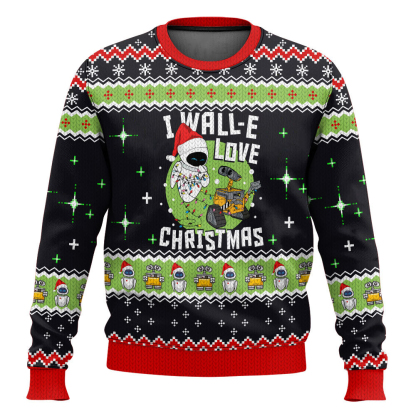 wall e love ugly christmas sweater 1 Wall E Love Ugly Christmas Sweater - Image 1