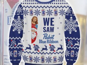 We Saw Pabst Blue Ribbon Ugly Christmas Sweater - Image 1