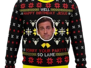 Well Happy Birthday Jesus The Office Ugly Christmas Sweater - Image 1