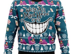 Were All Mad Here Alice In Wonderland Ugly Christmas Sweater - Image 1