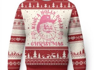 Western Xmas Ugly Christmas Sweater Have A Holly Dolly Christmas Cowboy Santa - Image 1