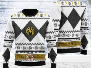 White Mighty Morphin Power Rangers C1 Ugly Christmas Sweater - Image 1