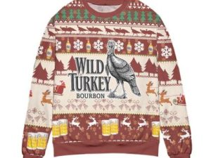 Wild Turkey Bourbon Snowflake Pattern Ugly Christmas Sweater - Image 1