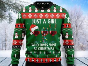 Wine Just A Girl Who Loves Wine At Ugly Christmas Sweater - Image 1