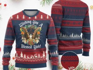 Wishing You A Blessed Yule Ugly Christmas Sweater Yule Goat Pagan - Image 1