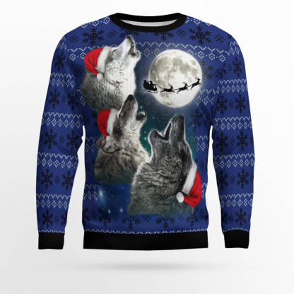 wolf moon ugly christmas sweater 1 Wolf Moon Ugly Christmas Sweater - Image 1
