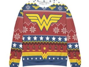 Wonder Woman Logo Snowflakes Pattern Ugly Christmas Sweater - Image 1