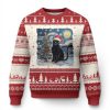 Xmas Black Cat Ugly Christmas Sweater Meowy Catmas Starry Night Santa Cat - Image 1