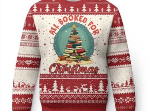 Xmas Book Lover Ugly Christmas Sweater All Booked For Christmas Tree Bookaholic - Image 1