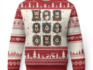 Xmas Cat Ugly Christmas Sweater Vintage Kitten Victorian Holly Wreath - Image 1