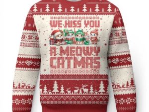 Xmas Cat Ugly Christmas Sweater We Hiss You A Meowy Catmas - Image 1