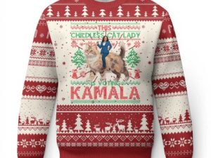 Xmas Childless Cat Lady For Kamala Ugly Christmas Sweater Funny Santa Cat Voting Harris - Image 1