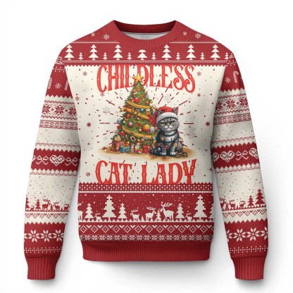 xmas childless cat lady ugly christmas sweater funny cat christmas light tree 1 Xmas Childless Cat Lady Ugly Christmas Sweater Funny Cat Christmas Light Tree - Image 1