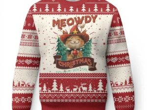 Xmas Cowboy Cat Ugly Christmas Sweater Meowdy Christmas And Happy Mew Year - Image 1