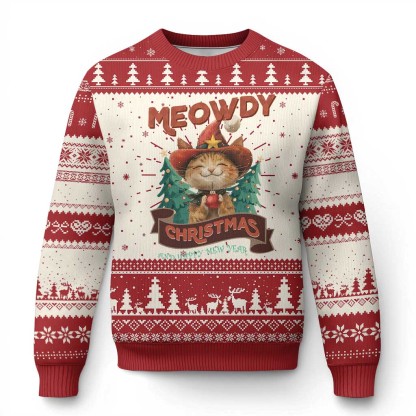 xmas cowboy cat ugly christmas sweater meowdy christmas and happy mew year 1 Xmas Cowboy Cat Ugly Christmas Sweater Meowdy Christmas And Happy Mew Year - Image 1