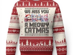 Xmas Cute Cat Ugly Christmas Sweater We Hiss You A Meowy Catmas - Image 1