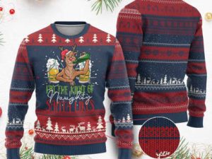 Xmas Drinking Ugly Christmas Sweater Reindeer Beer Drunk Im The Kind Of Naughty Santa Likes - Image 1