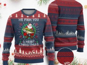 Xmas Fishing Ugly Christmas Sweater We Fish You A Merry Christmas Santa Fisherman - Image 1