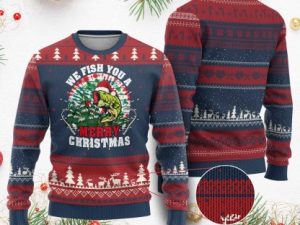 Xmas Fishing Ugly Christmas Sweater We Fish You A Merry Christmas Santa Hat - Image 1