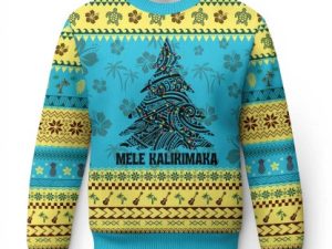 Xmas In Hawaii Ugly Christmas Sweater Christmas Tree Kakau Tattoo - Image 1