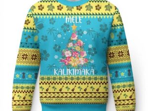 Xmas In Hawaii Ugly Christmas Sweater Christmas Tree Tropical Flower - Image 1