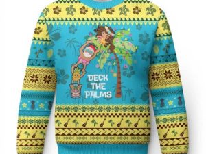 Xmas In Hawaii Ugly Christmas Sweater Deck The Palms Santa Hula Girl Tiki - Image 1