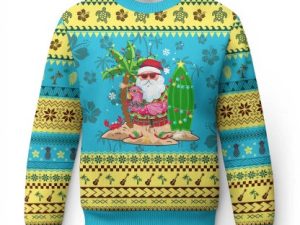 Xmas In Hawaii Ugly Christmas Sweater Flamingo Float Xmas Palm Tree - Image 1