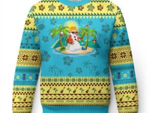 Xmas In Hawaii Ugly Christmas Sweater Hawaiian Snowman Xmas Palm Tree At The Beach - Image 1
