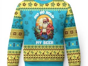 Xmas In Hawaii Ugly Christmas Sweater Ho Ho Hold My Beer Cool Santa Sunglass - Image 1