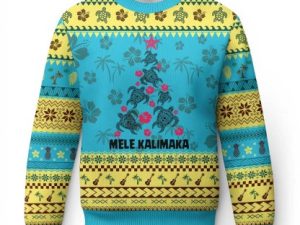 Xmas In Hawaii Ugly Christmas Sweater Kakau Tattoo Turtle Xmas Tree - Image 1