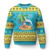 Xmas In Hawaii Ugly Christmas Sweater Palm Tree Firework Santa At Beach Drinking Coconut - Image 1