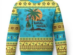Xmas In Hawaii Ugly Christmas Sweater Retro Hula Girls Santa Hat - Image 1