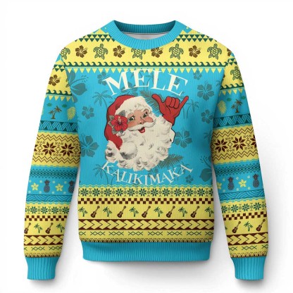 xmas in hawaii ugly christmas sweater retro santa shaka aloha 1 Xmas In Hawaii Ugly Christmas Sweater Retro Santa Shaka Aloha - Image 1