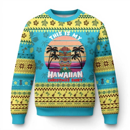 xmas in hawaii ugly christmas sweater this is my hawaiian tiki retro tropical vibe 1 Xmas In Hawaii Ugly Christmas Sweater This Is My Hawaiian Tiki Retro Tropical Vibe - Image 1