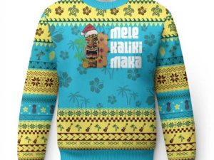 Xmas In Hawaii Ugly Christmas Sweater Tiki Hibiscus Flower Santa Hat - Image 1