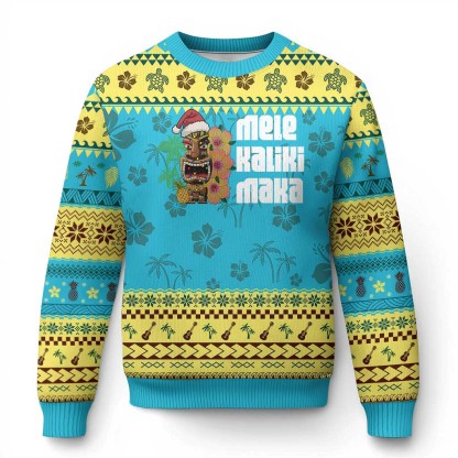 xmas in hawaii ugly christmas sweater tiki hibiscus flower santa hat 1 Xmas In Hawaii Ugly Christmas Sweater Tiki Hibiscus Flower Santa Hat - Image 1