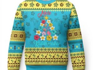 Xmas In Hawaii Ugly Christmas Sweater Tropical Flowers - Image 1