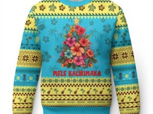 Xmas In Hawaii Ugly Christmas Sweater Tropical Hawaiian Hibiscus - Image 1