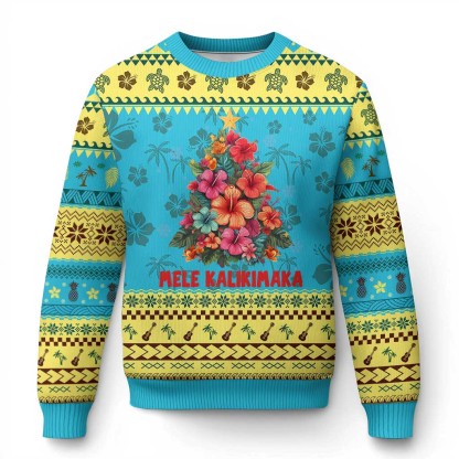 xmas in hawaii ugly christmas sweater tropical hawaiian hibiscus 1 Xmas In Hawaii Ugly Christmas Sweater Tropical Hawaiian Hibiscus - Image 1